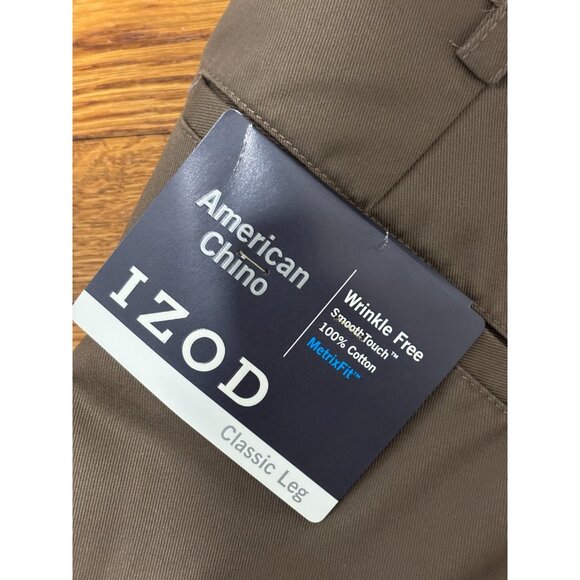 IZOD Mens American Chino Pants Size 42x30 Brown Twill Flat Front Khakis NWT $60 - Picture 5 of 9
